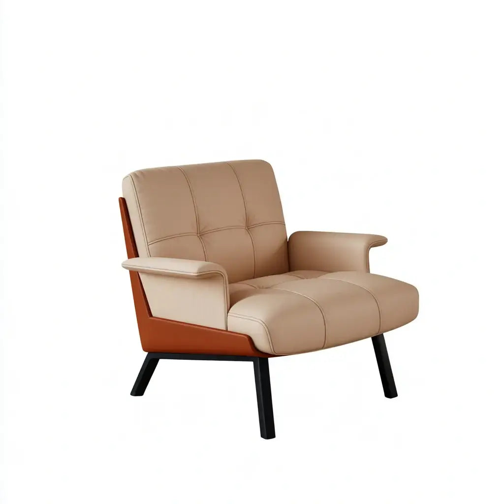 Sillón con cojines segmentados y brazos abiertos - beige/marrón