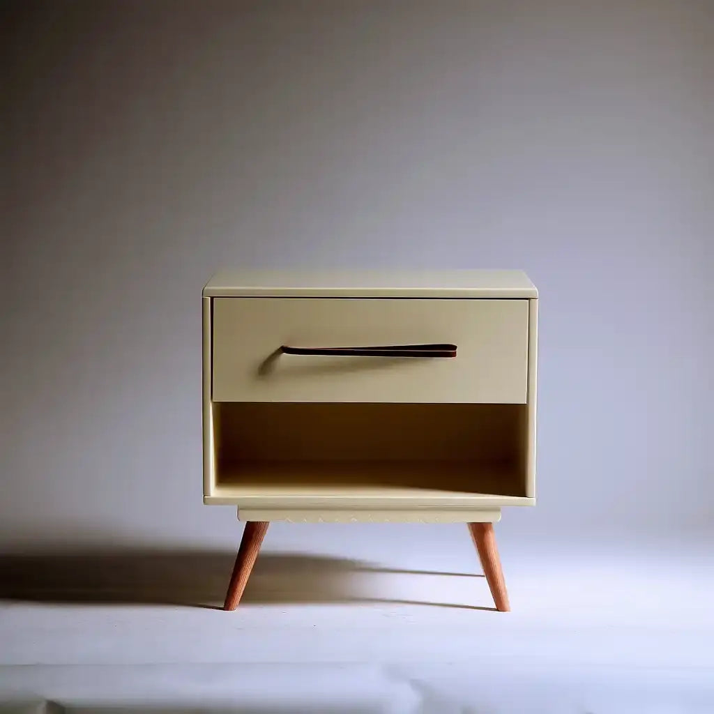 Mesita de noche con cajón y hueco inferior - beige/marrón