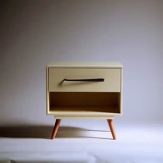 Mesita de noche con cajón y hueco inferior - beige/marrón
