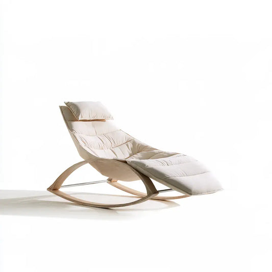 Mecedora con asiento alargado y cojín claro - beige