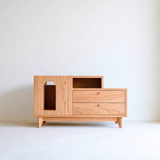 Aparador con módulos asimétricos y cajones bajos - beige