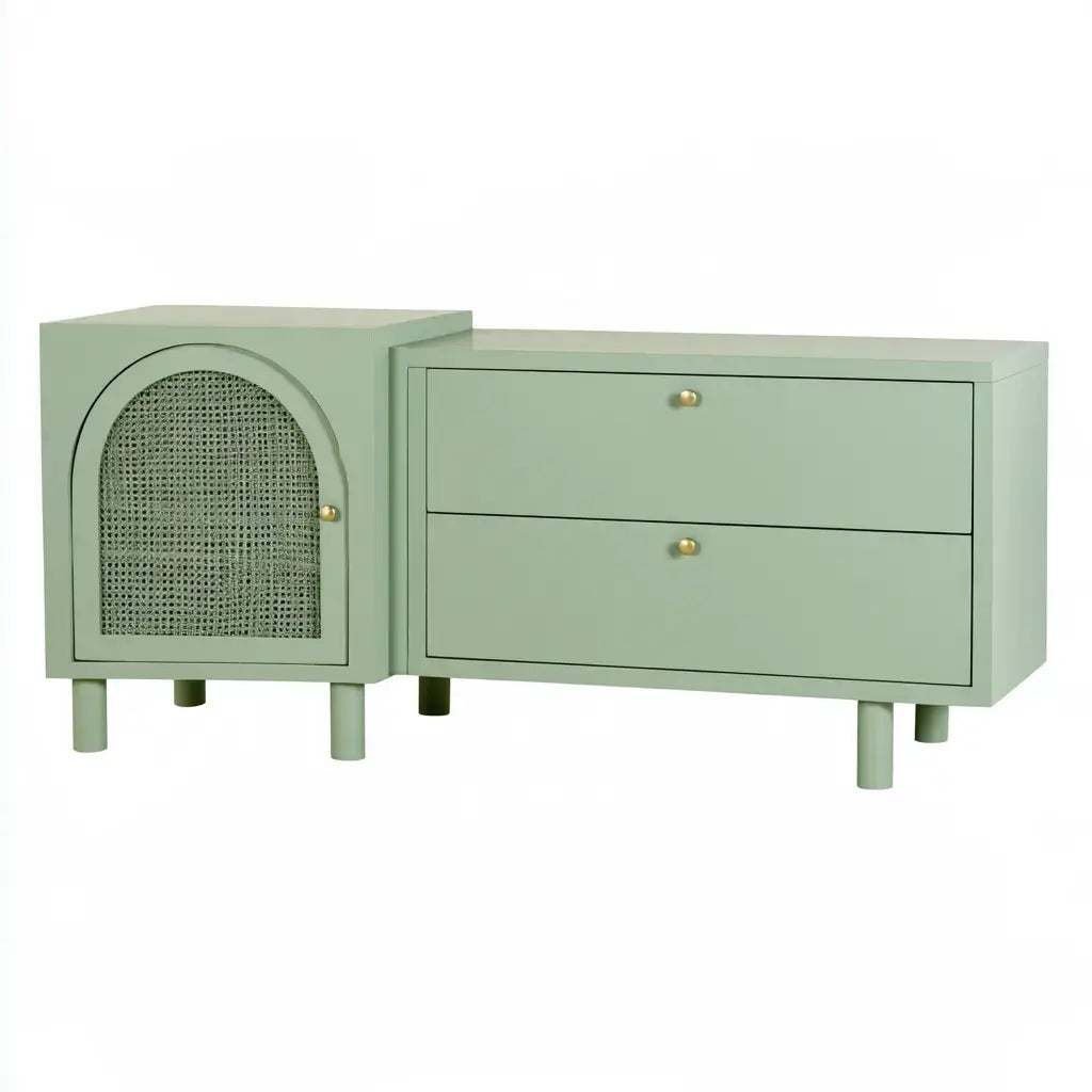 Aparador con puerta arqueada y cajones laterales - verde
