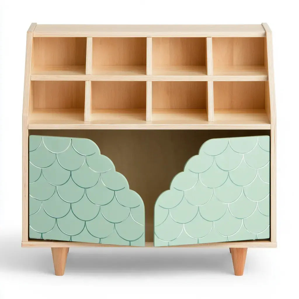 Aparador con puertas curvas y nichos superiores - beige/verde