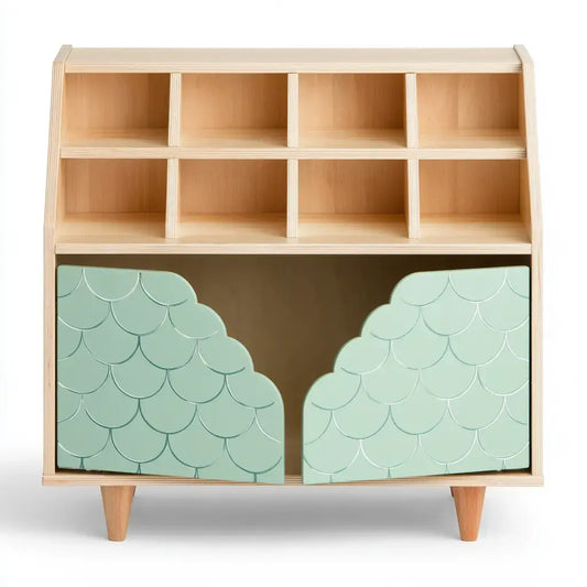 Aparador con puertas curvas y nichos superiores - beige/verde