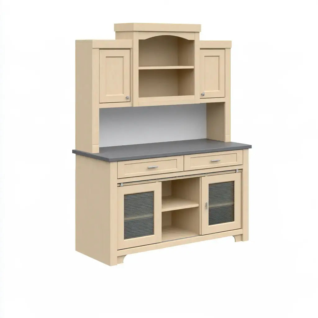 Aparador con estantes superiores y puertas inferiores - beige