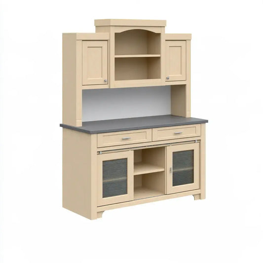 Aparador con estantes superiores y puertas inferiores - beige