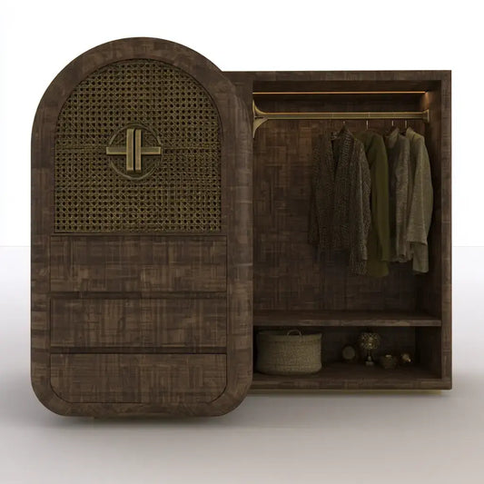 Armario con puerta arqueada de rejilla - marrón