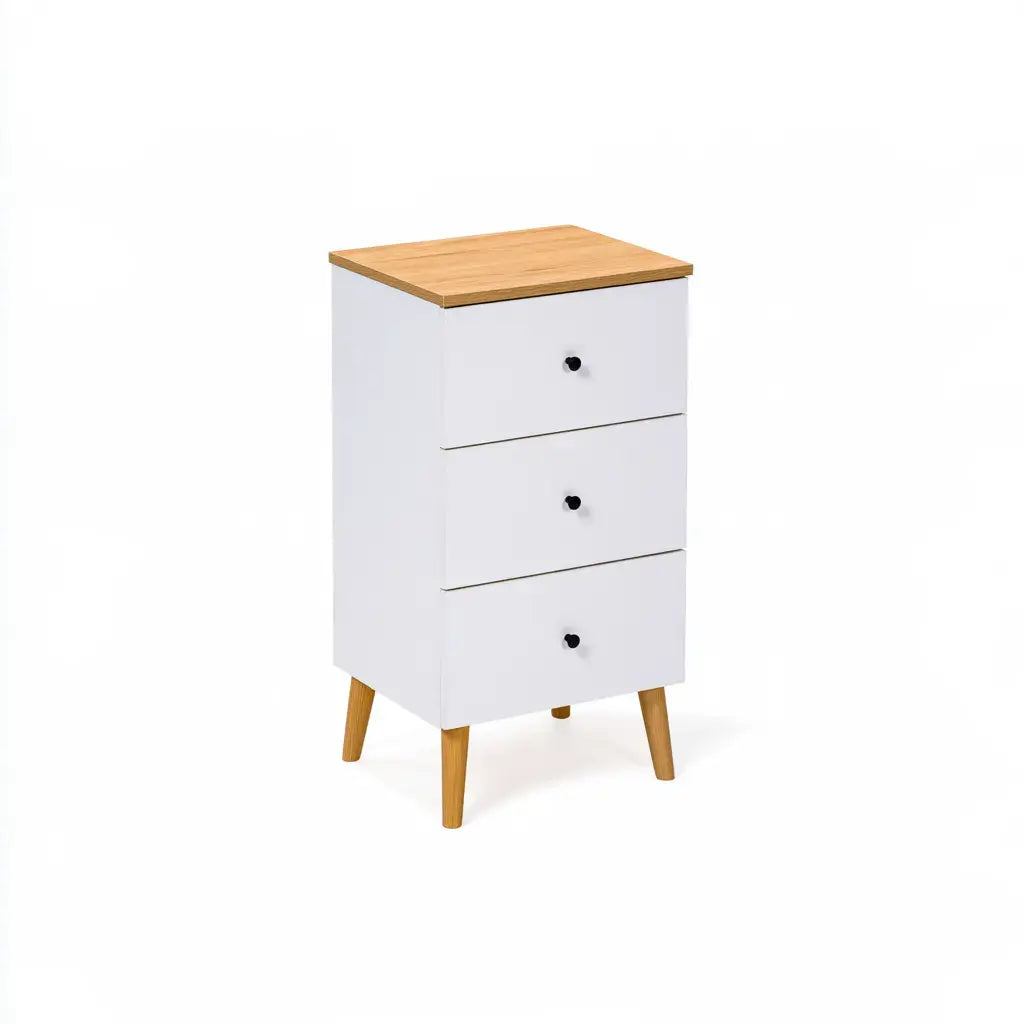 Cómoda estrecha con tres cajones - blanco/beige