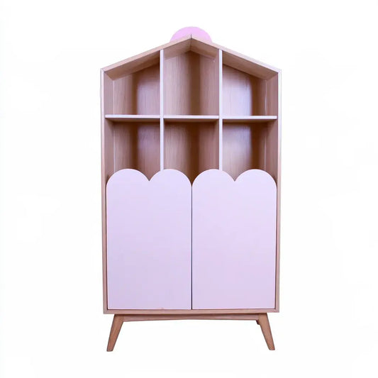 Aparador con forma de casa y puertas curvas - rosa/beige