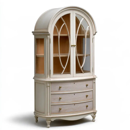 Vitrina con remate arqueado y cajones bajos - beige